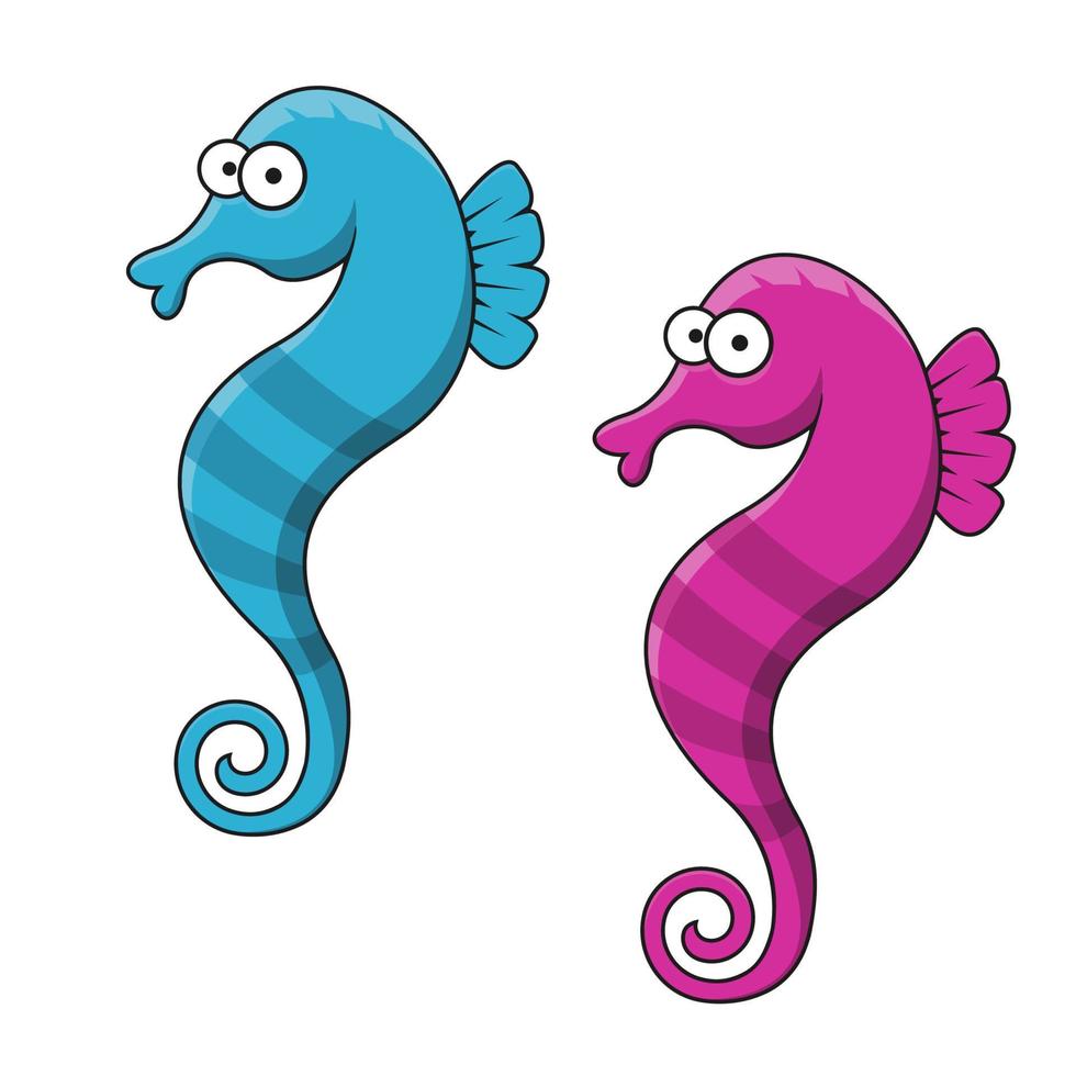 peces de caballito de mar azul y rosa a rayas de dibujos animados vector