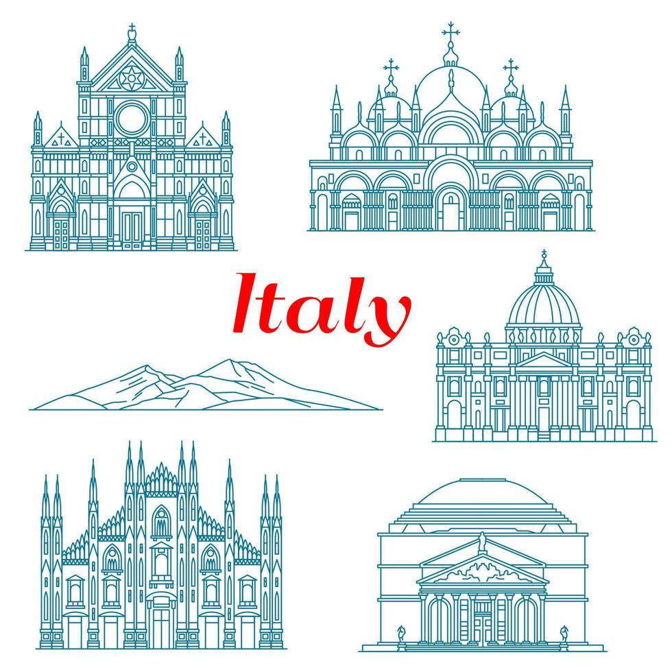 arquitectura y naturaleza viajes hitos de italia vector