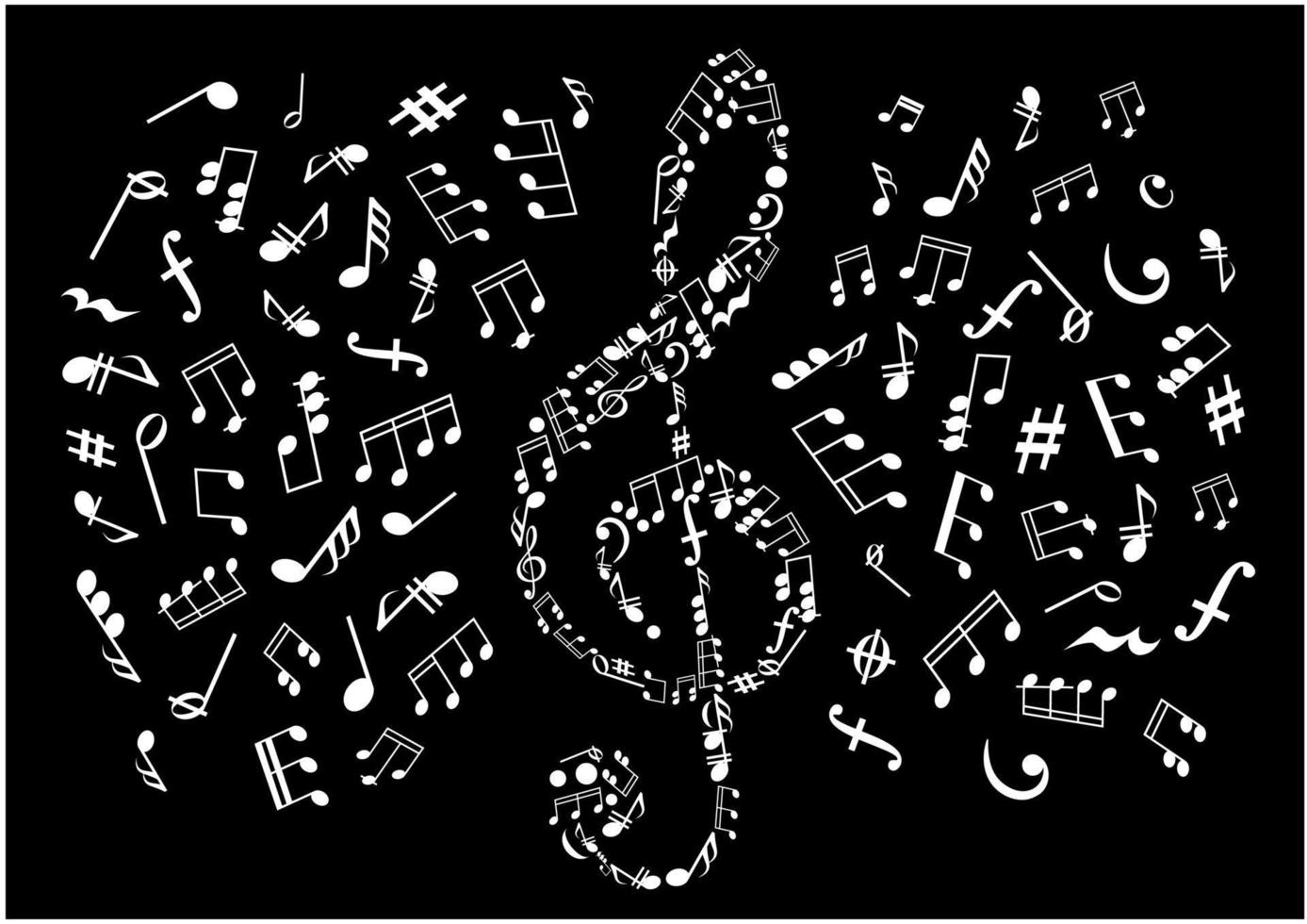 clave de sol en blanco y negro con notas musicales vector