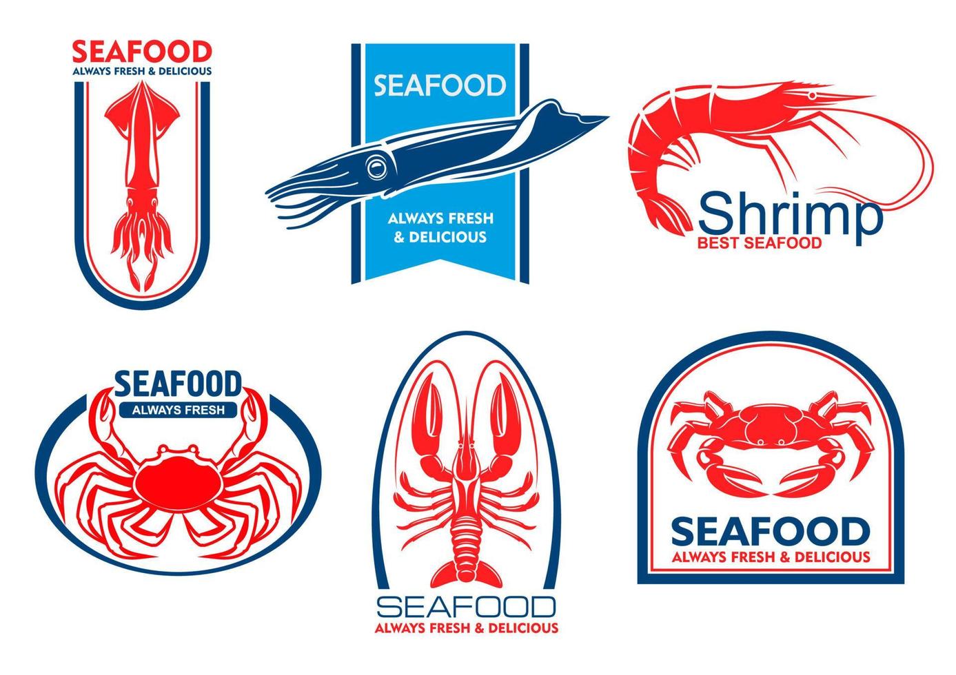 iconos de mariscos. emblema de comida de pescado vector