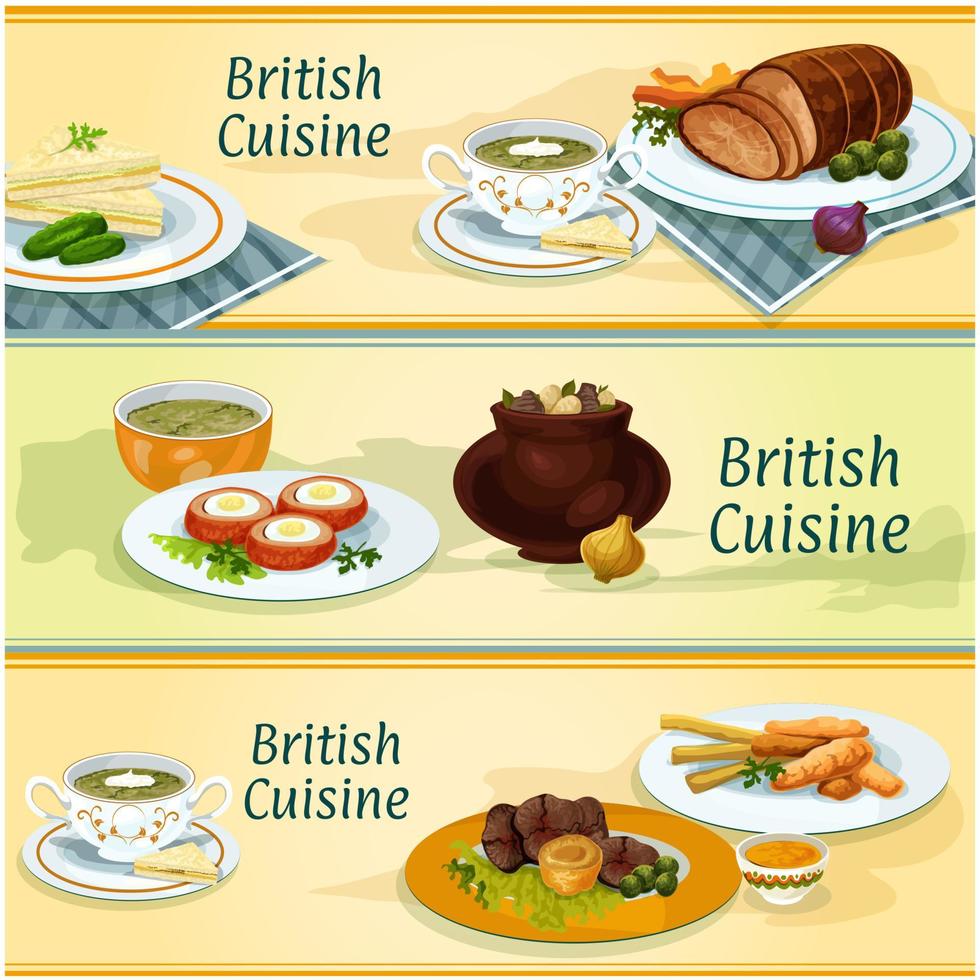platos tradicionales de la cocina británica para el diseño del menú vector