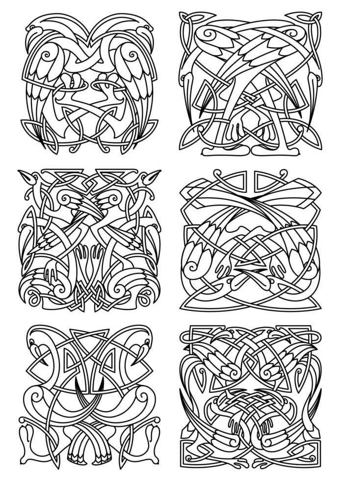 Heron, stork and crane celtic ornaments vector