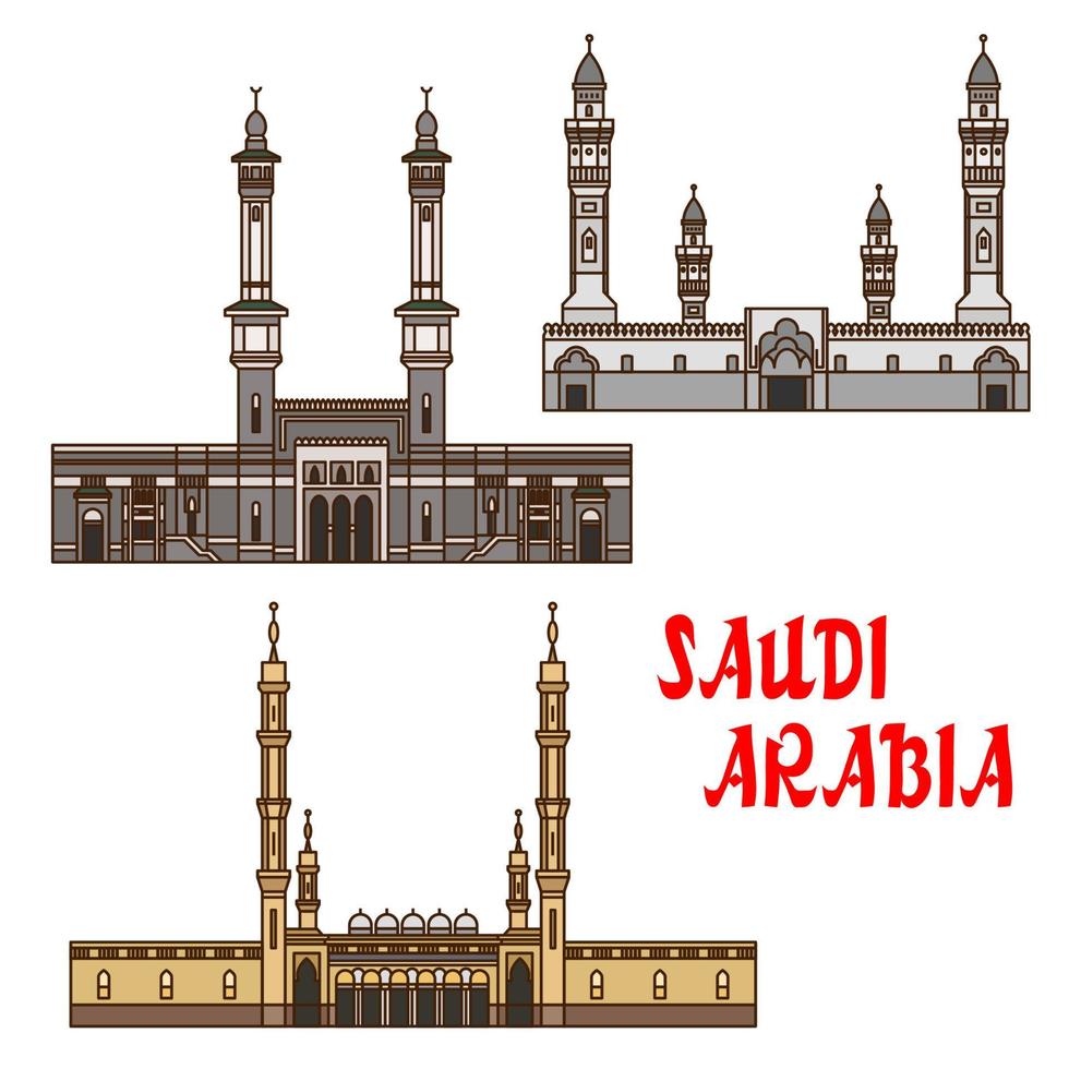 hitos de viaje del icono de arabia saudita con mezquitas vector