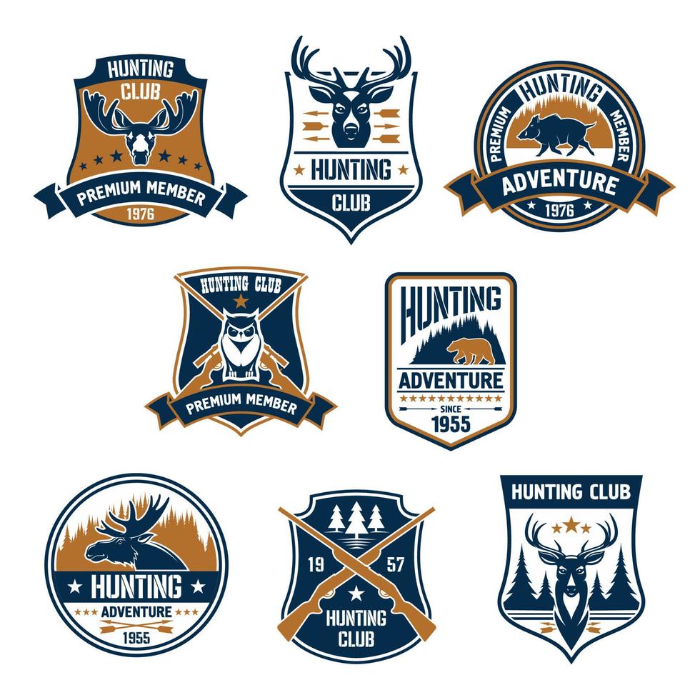 Hunting sport club icons and emblems vector