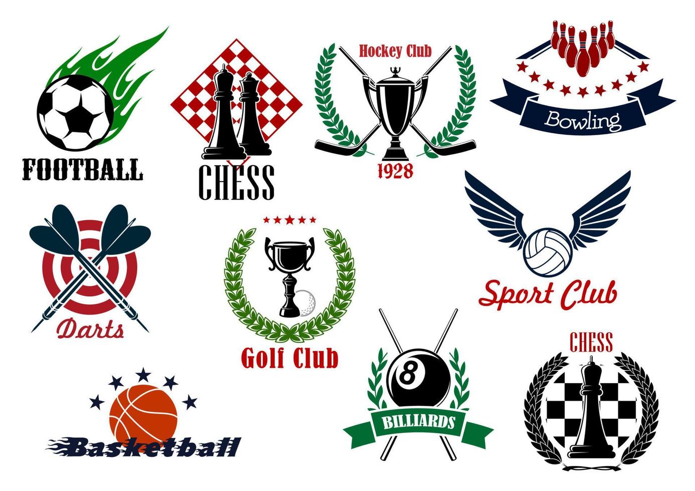 Sporting emblems, icons and symbols vector