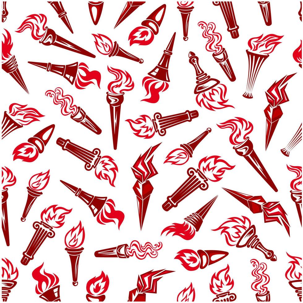 Flaming torchs icons seamless pattern vector