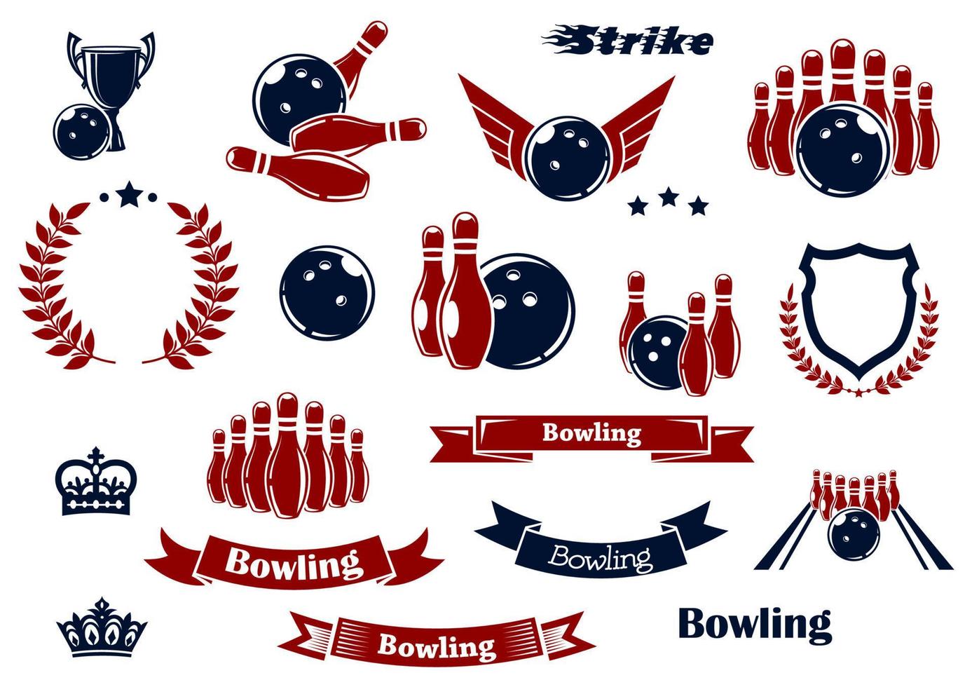 Bowling sport items and design elements vector