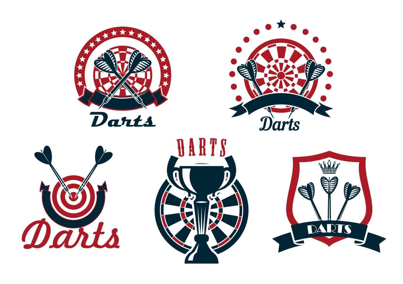 Darts game icons or symbols set vector