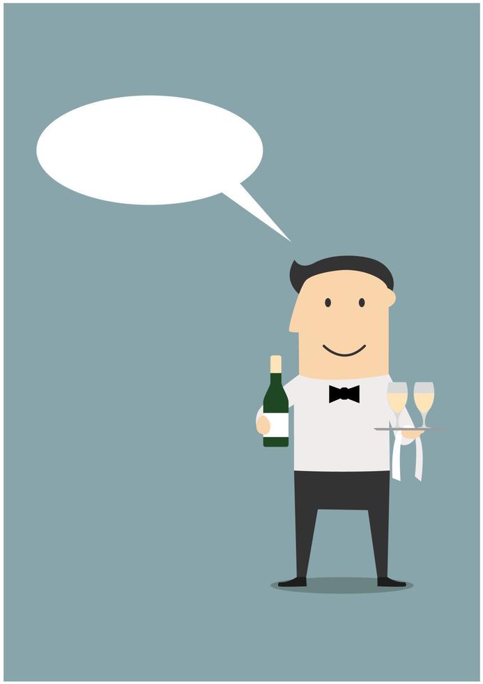 Waiter with champagne and wine glasses vector