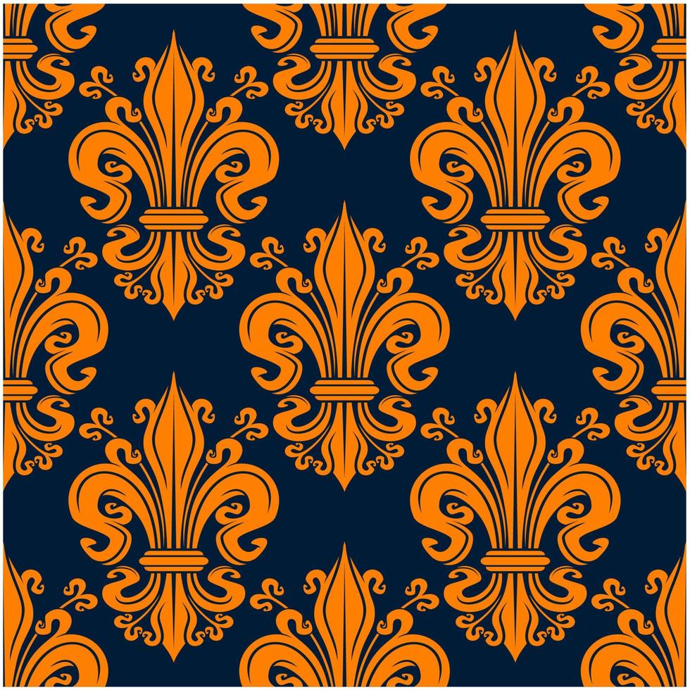 Seamless orange fleur-de-lis background pattern vector