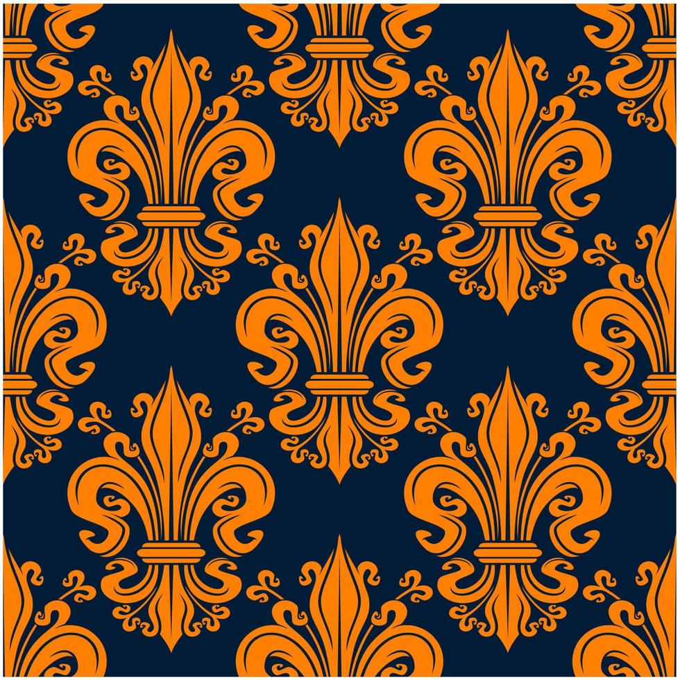 Seamless orange fleur-de-lis background pattern vector