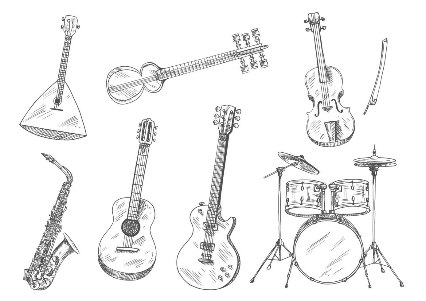 Sketchy musical instruments for arts design vector