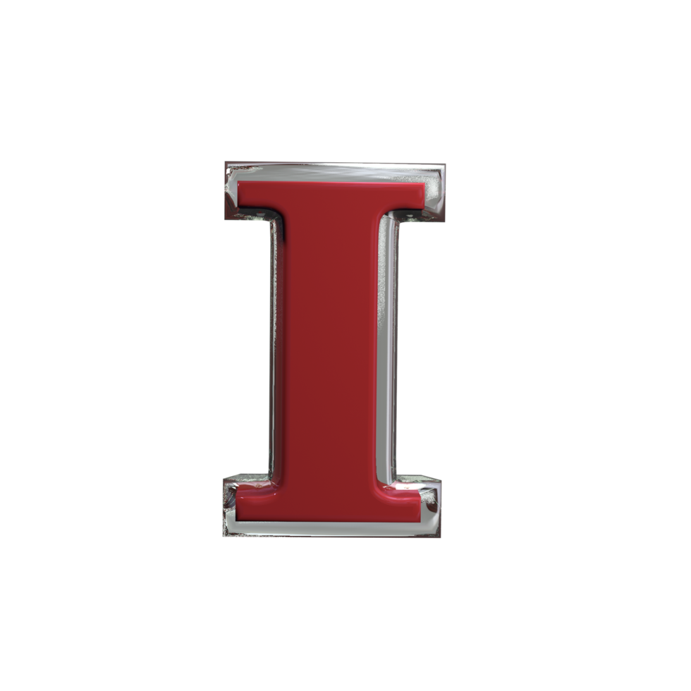 Letter I 3D Render mental red color png