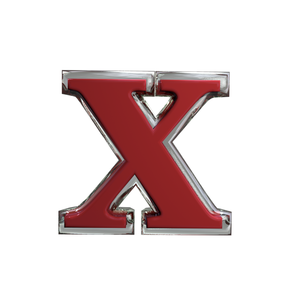 Letter X 3D Render mental red color png