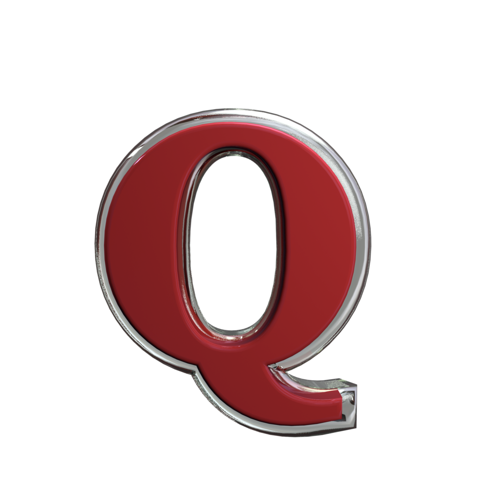 Letter Q 3D Render mental red color png