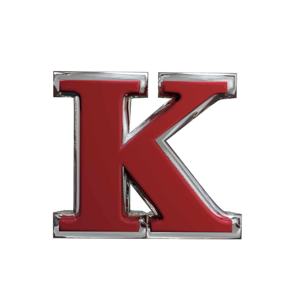 Letter K 3D Render mental red color png