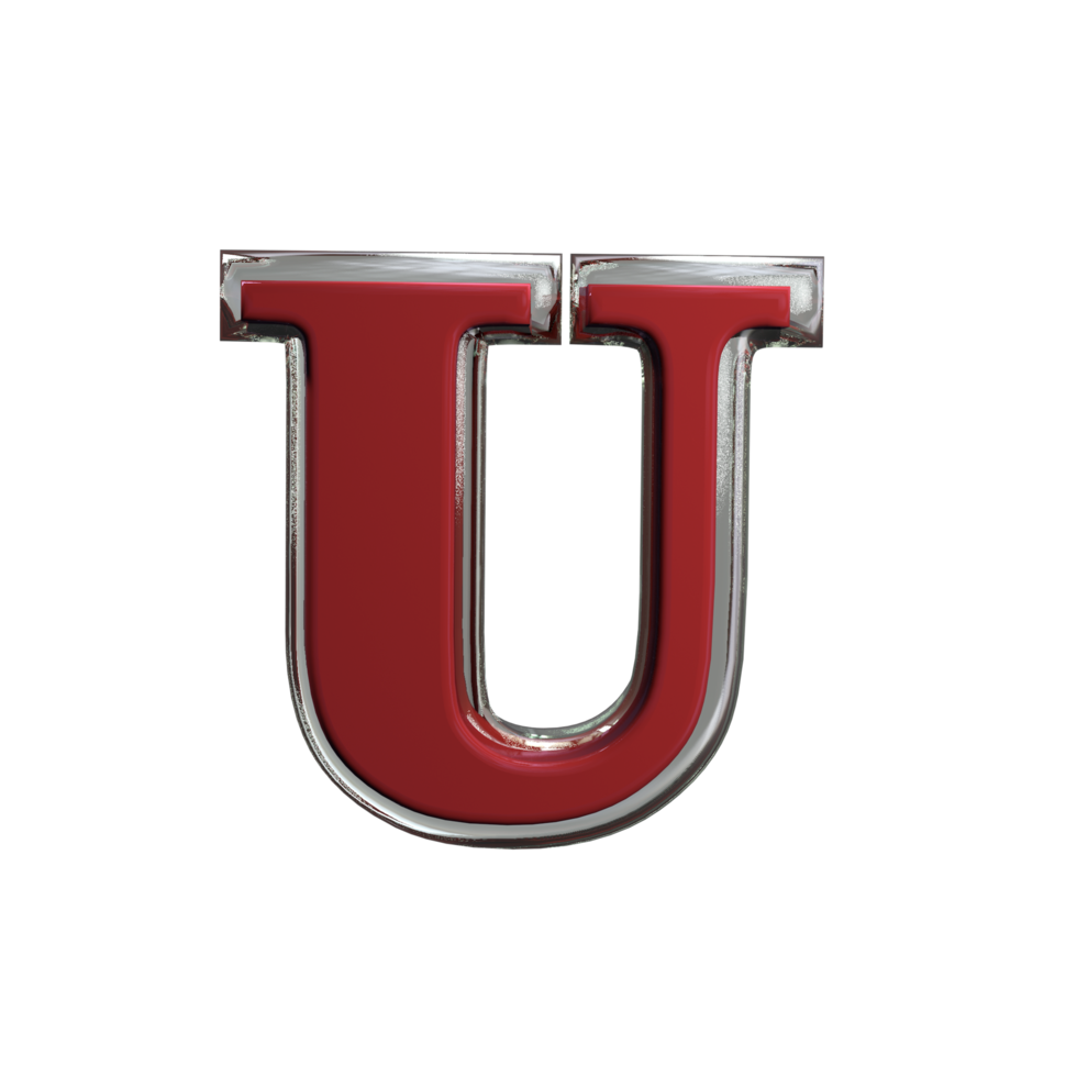 Letter U 3D Render mental red color png