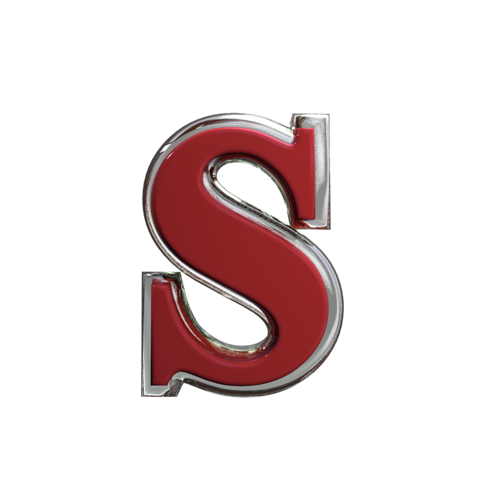 Letter S 3D Render mental red color png