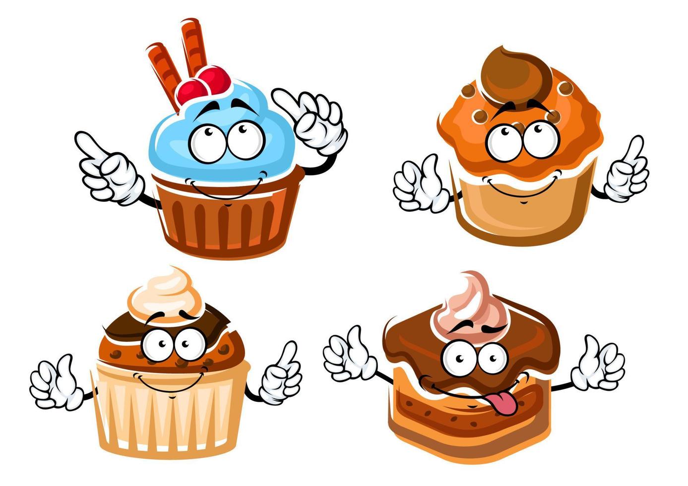 pastel de chocolate, magdalenas y muffins de caramelo vector