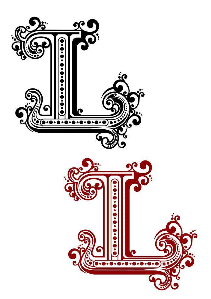 Gothic letter L with ornamental curlicues vector