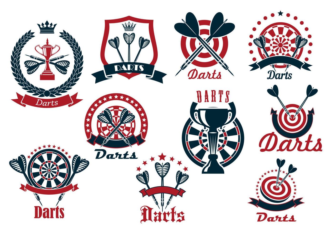 Darts game sporting club icons vector