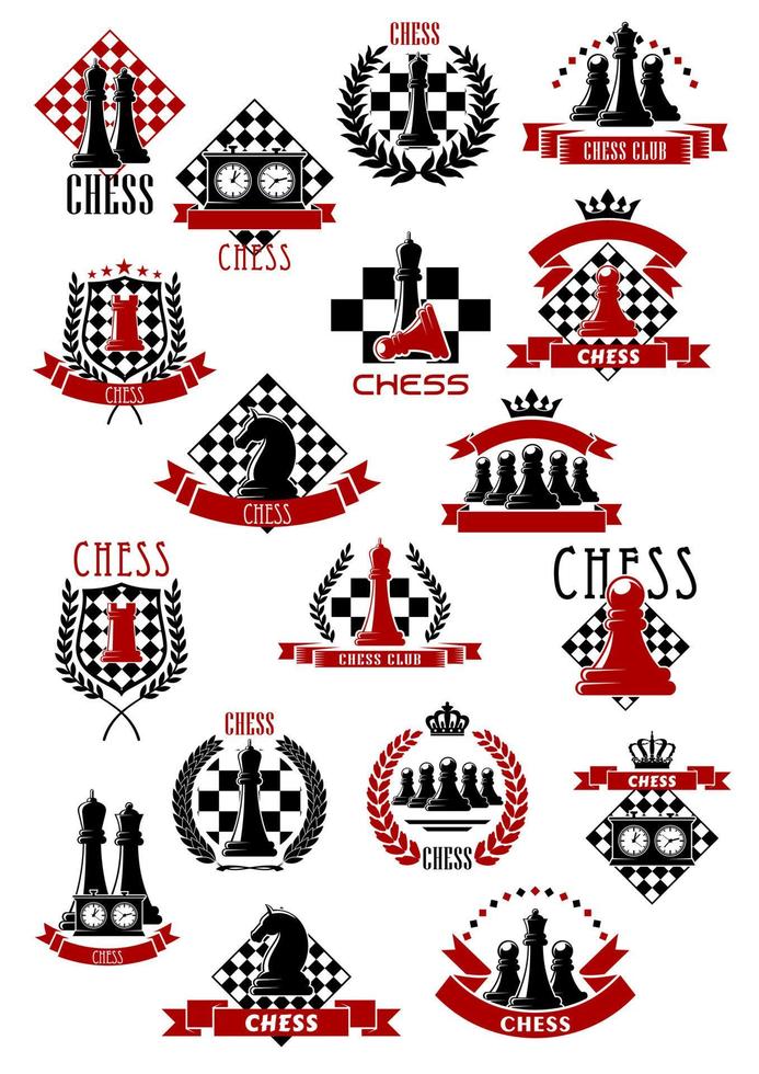 Chess game icons with chessboards and pieces vector