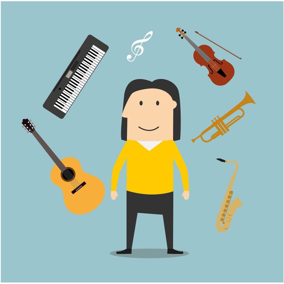 Musician and musical instruments icons vector