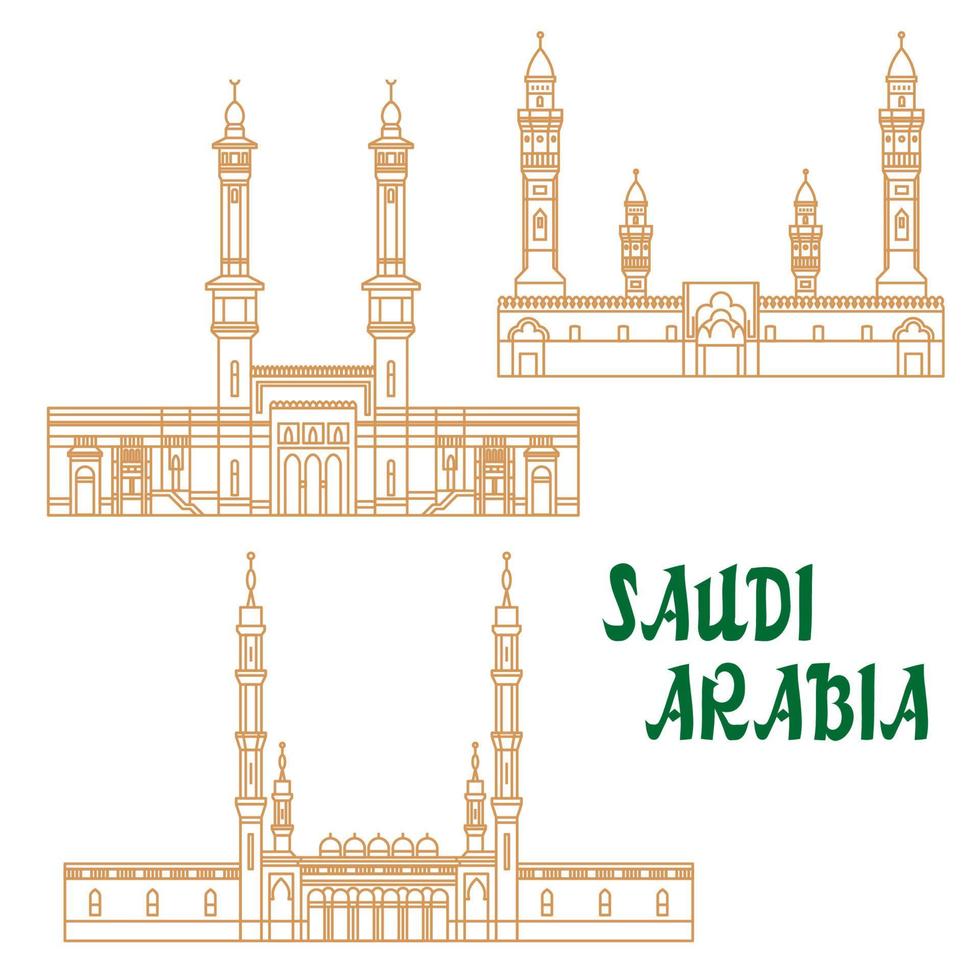 Ancient mosques of Saudi Arabia thin line icon vector