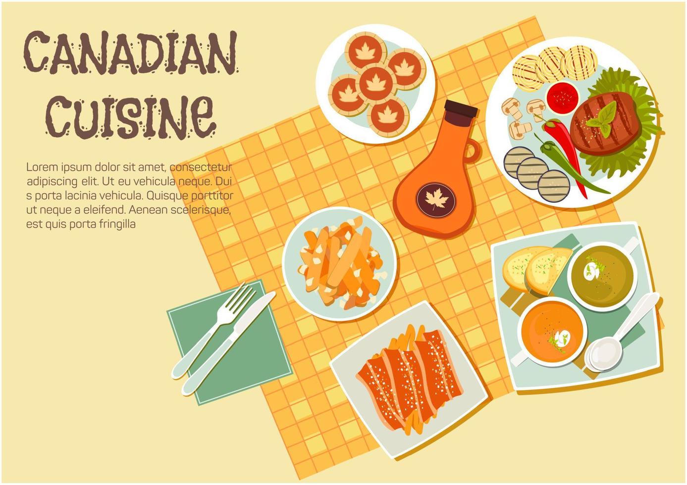 Canadian cuisine dishes for picnic or bbq icon vector