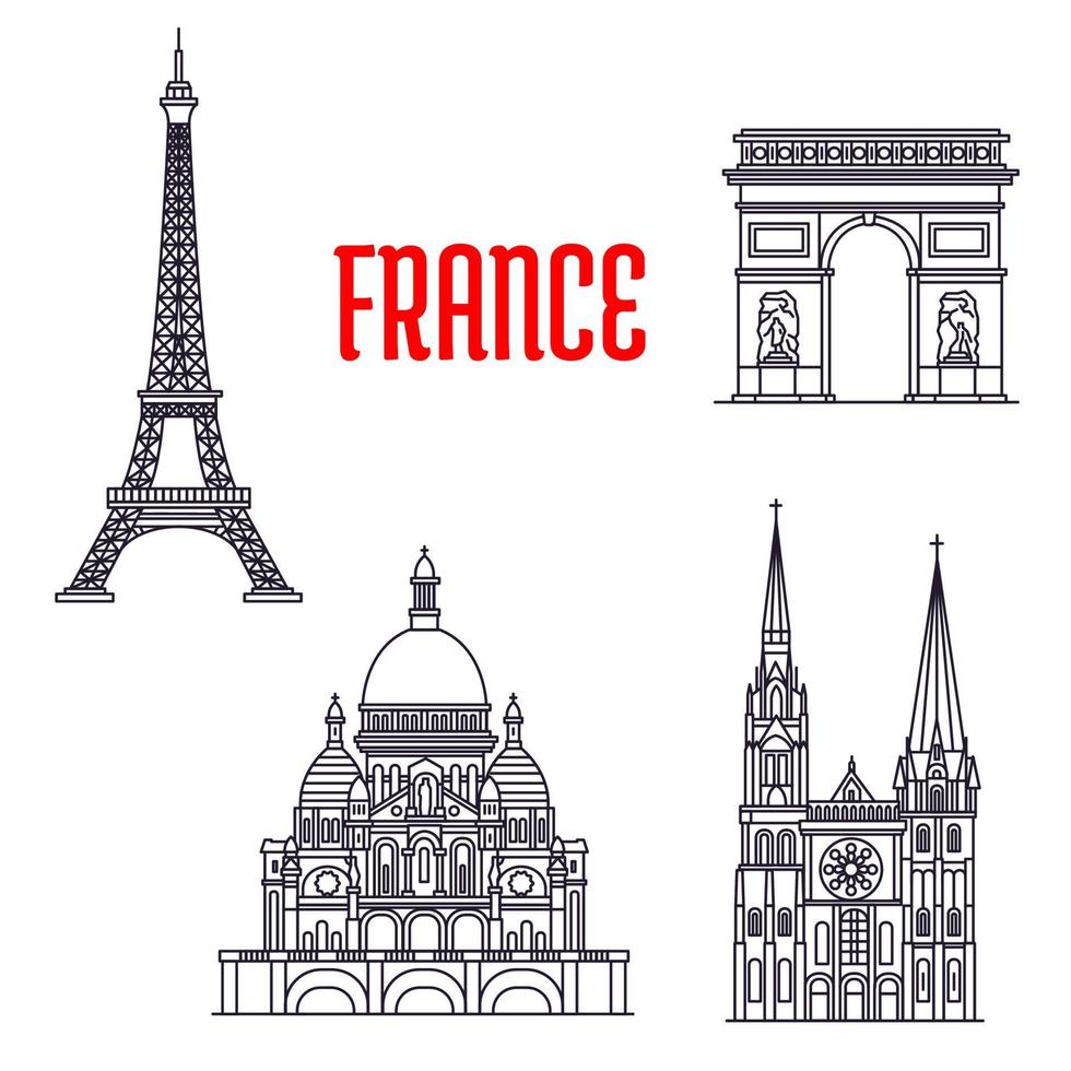 Historic buildings and sightseeings of France vector