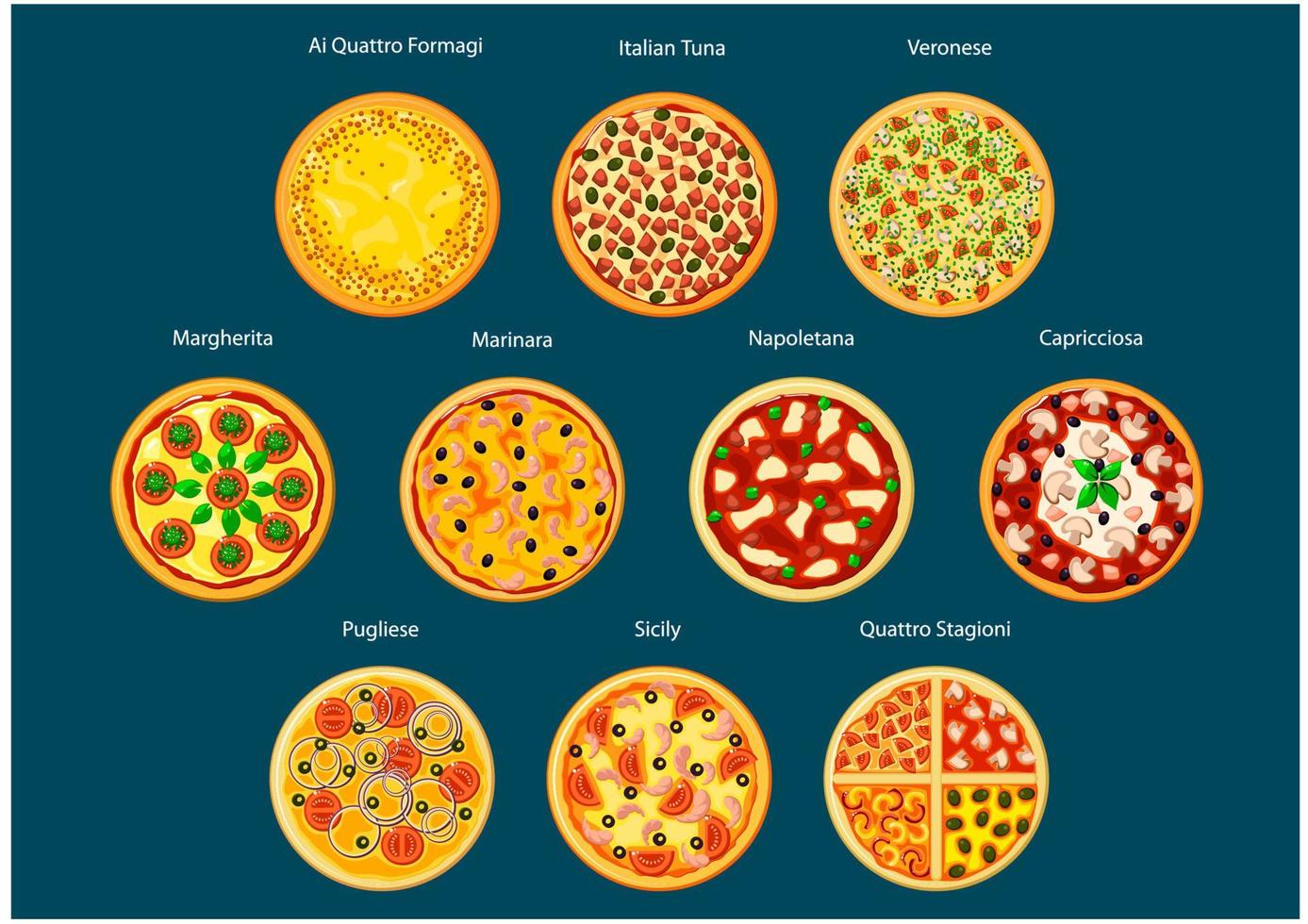 icono de menú de pizza italiana con diferentes ingredientes vector