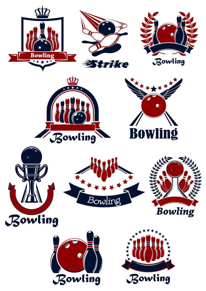 emblemas del club deportivo de bolos con artículos vector