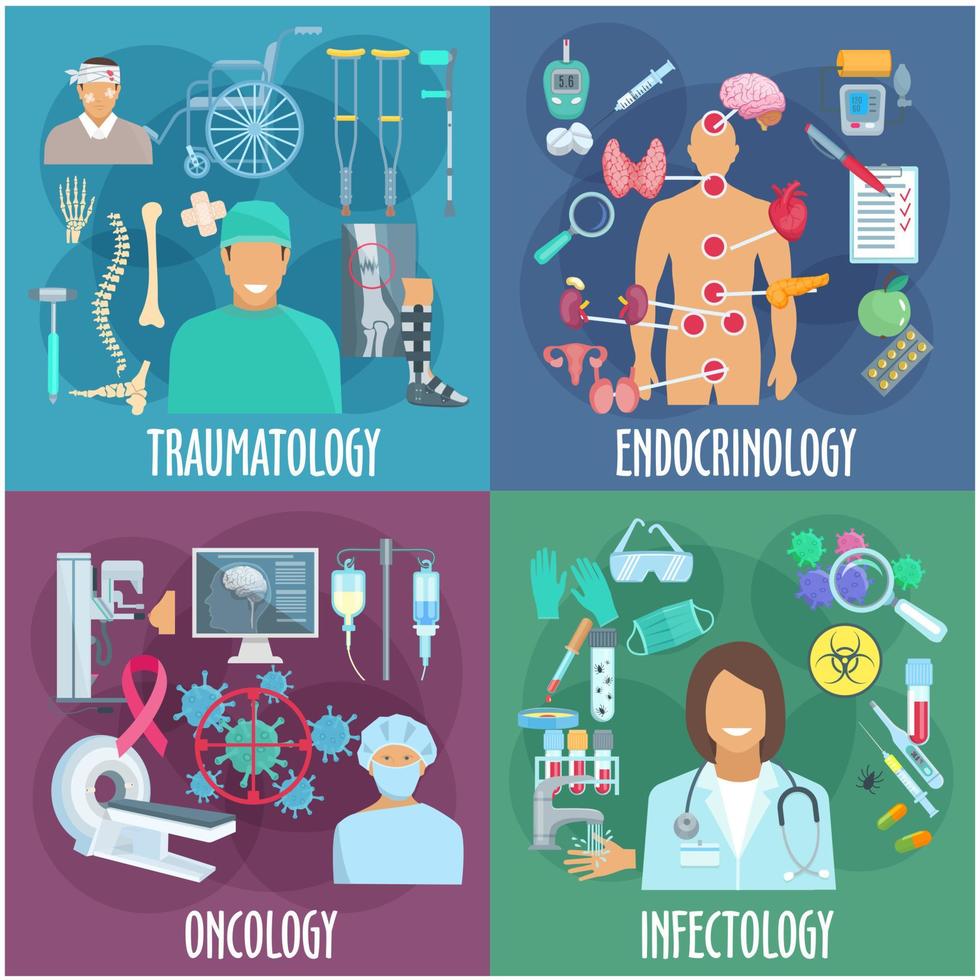 traumatología, endocrinología, oncología, infectología vector