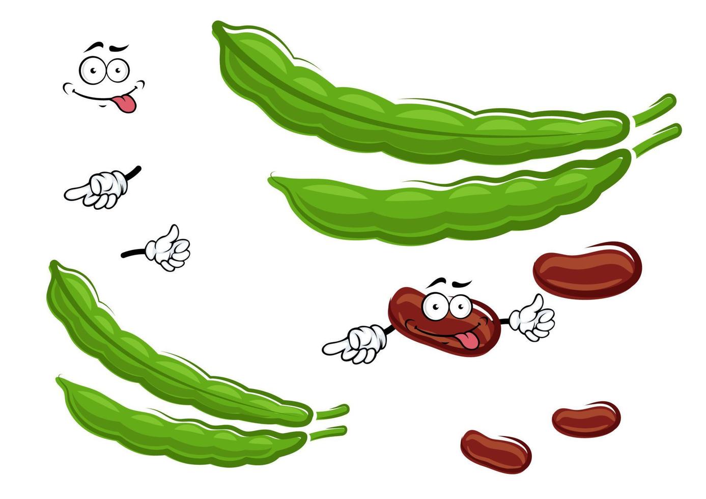 personajes de vegetales de frijoles frescos de dibujos animados vector