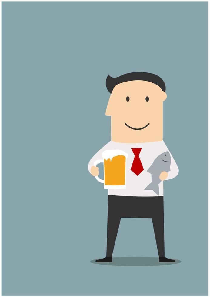 hombre de negocios con cerveza y pescado seco vector