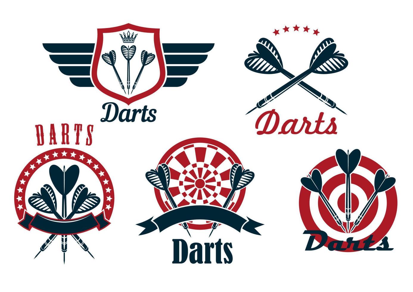 Darts game sporting emblems and icons vector