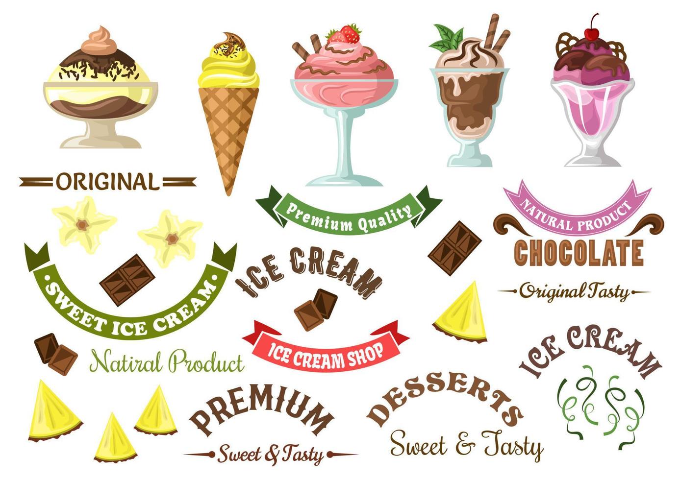 Ice cream icons with retro design elements vector