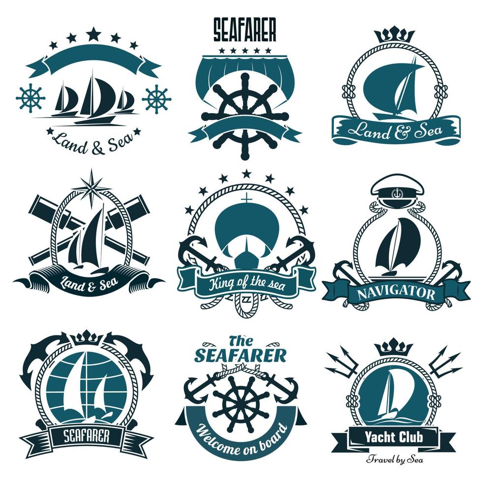 iconos marinos para deportes de vela, diseño de viajes marítimos vector