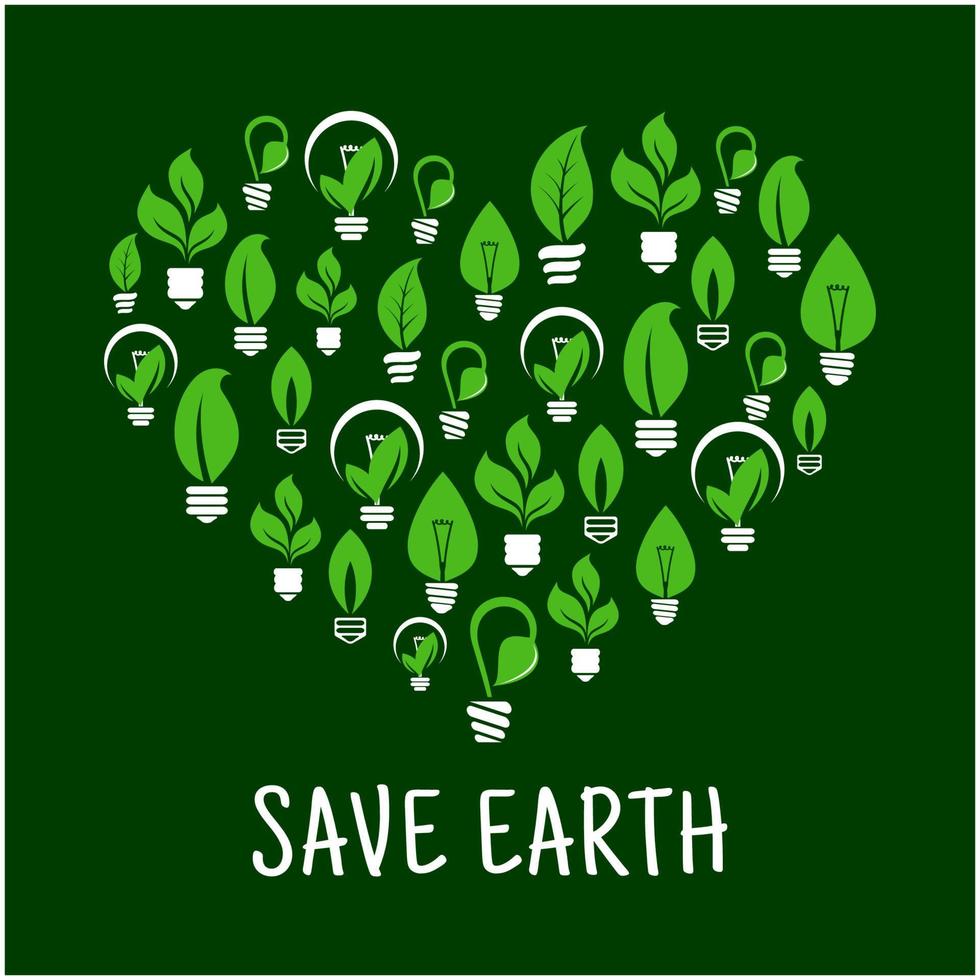 Lightbulbs like leafs in shape of heart vector