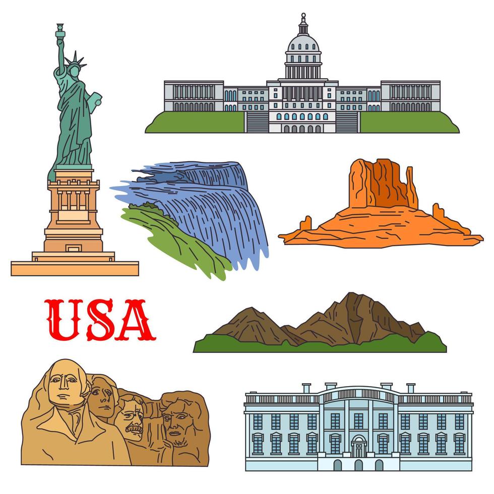 Culture, history, nature travel sights of USA icon vector