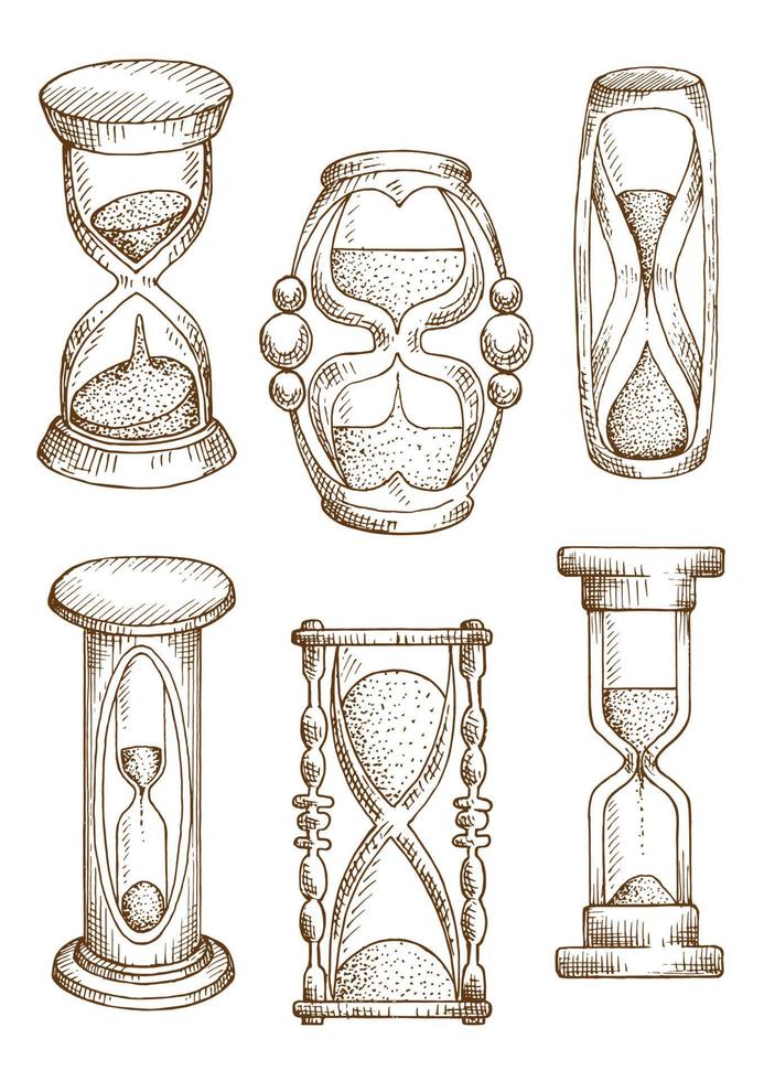 Vintage and modern hourglasses sketch icons vector