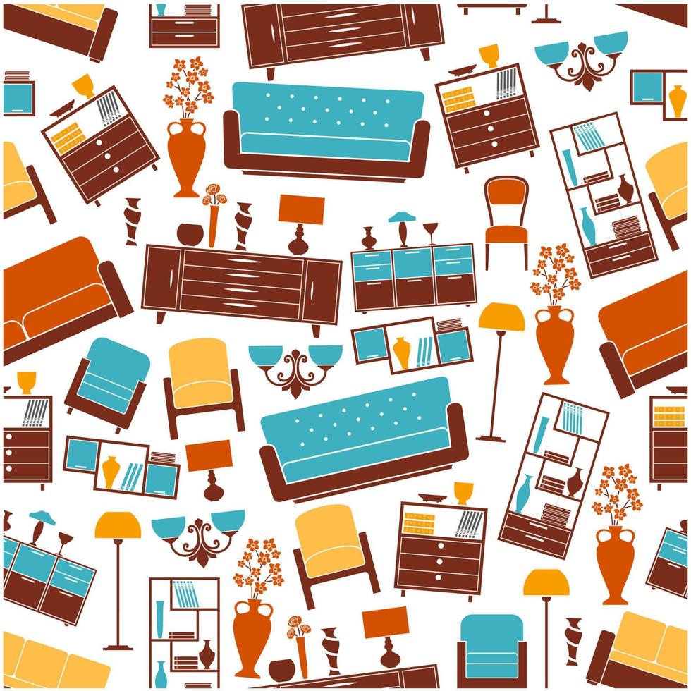 Furniture seamless pattern with interior elements vector