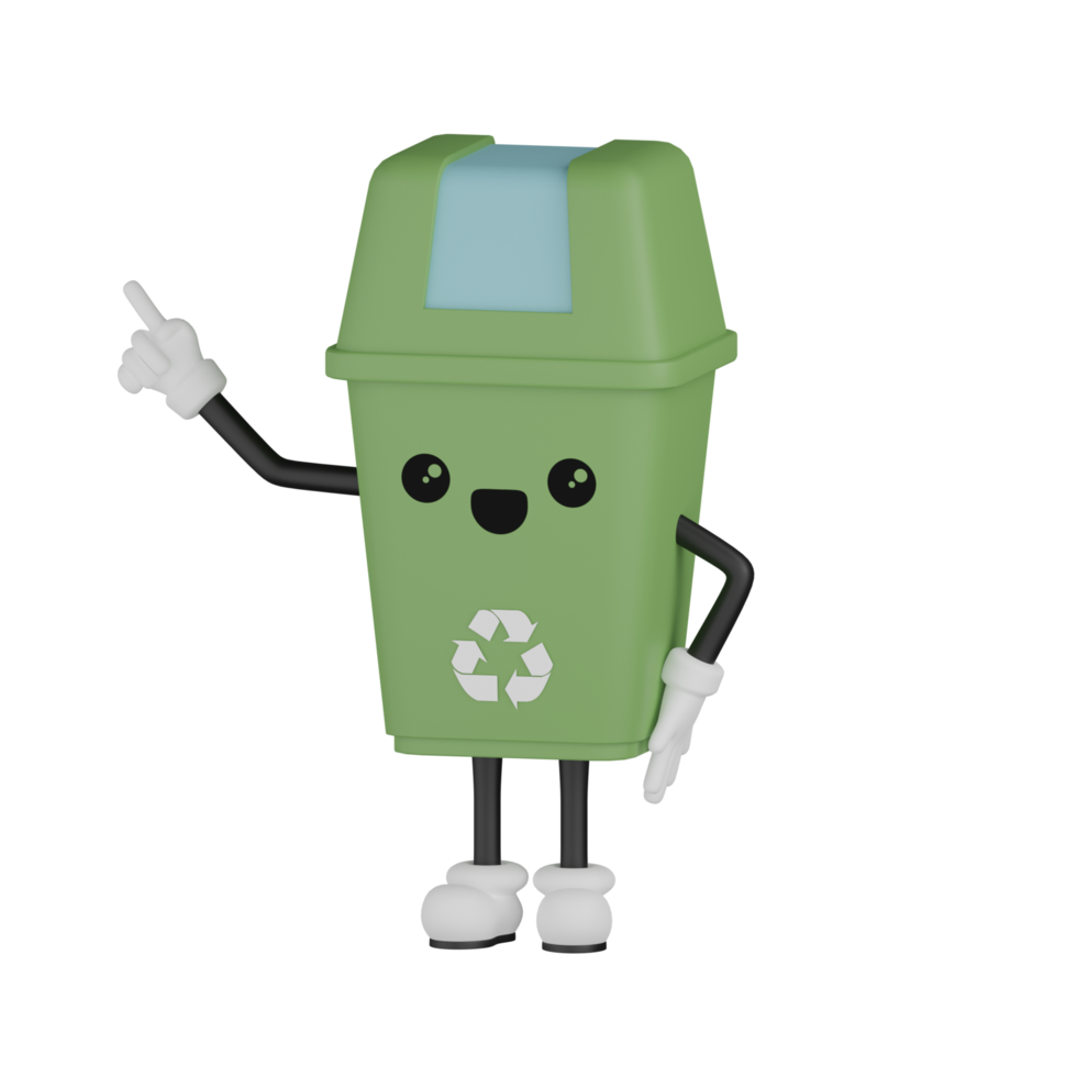 3D Isolated Green Rubbish Bin png