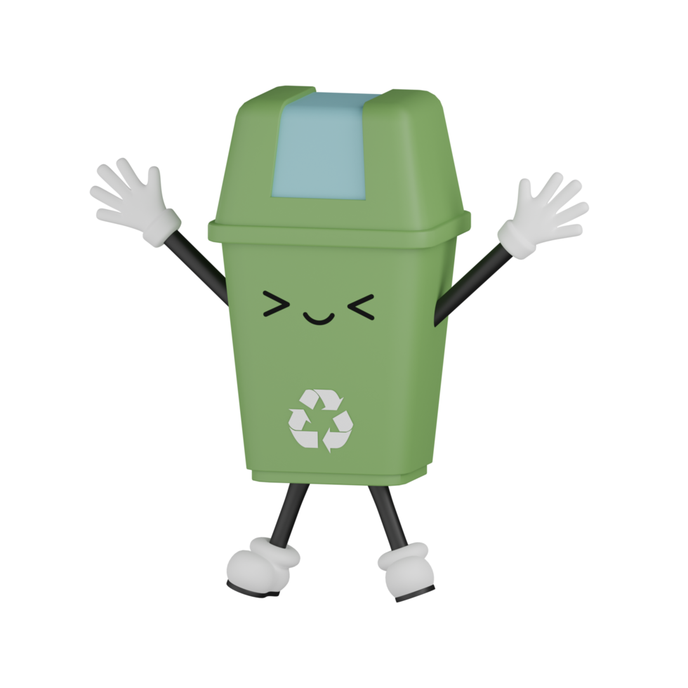 3D Isolated Green Rubbish Bin png