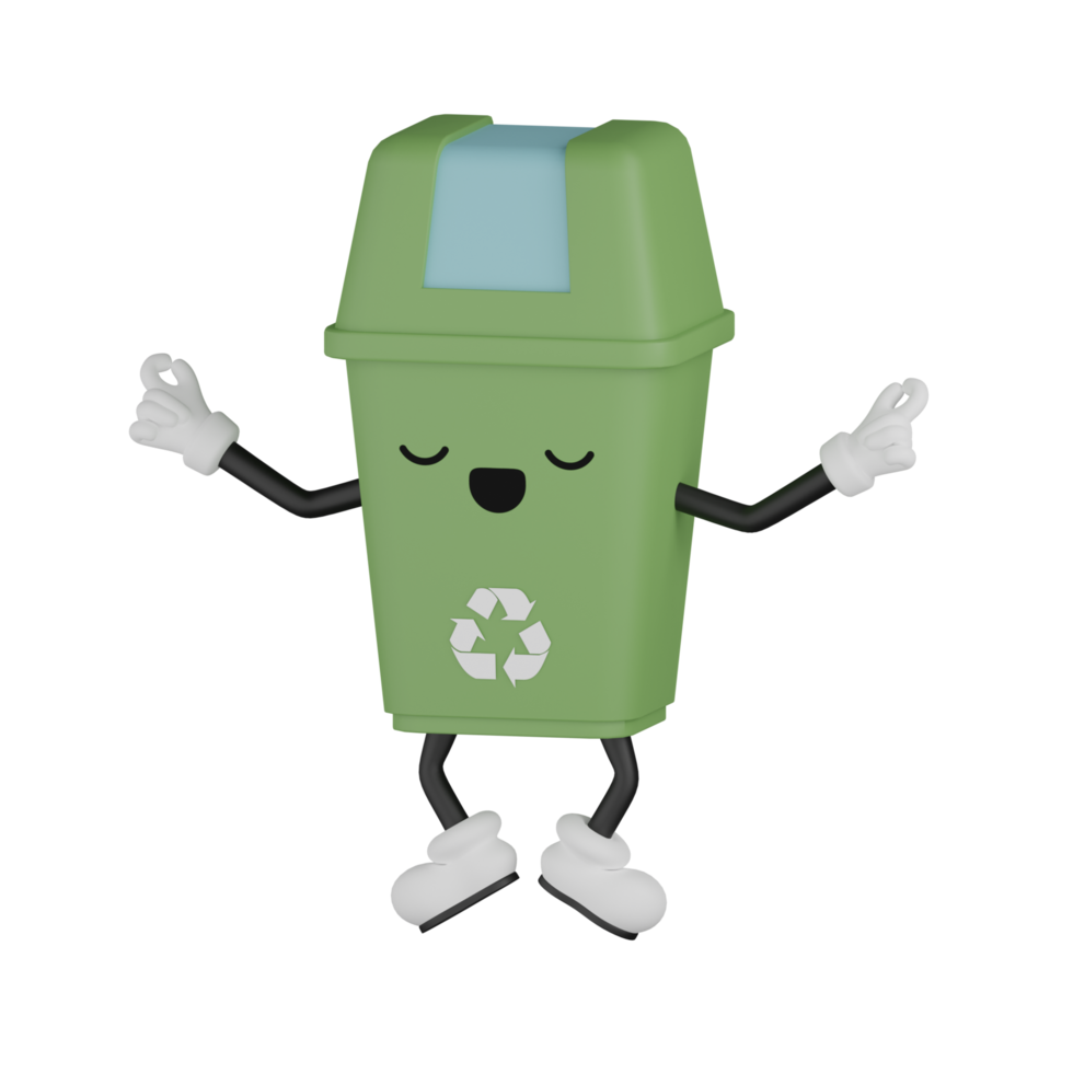 3D Isolated Green Rubbish Bin png