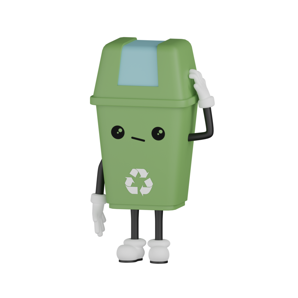 3D Isolated Green Rubbish Bin png
