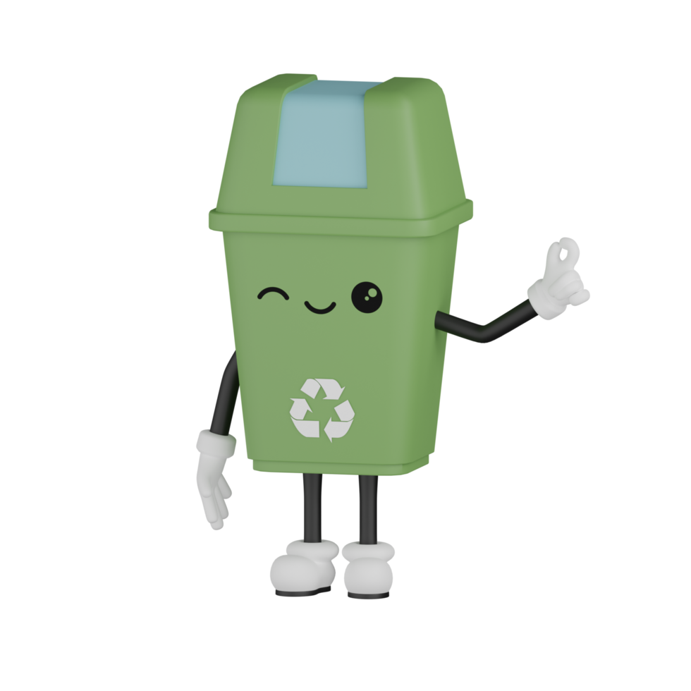 3D Isolated Green Rubbish Bin png