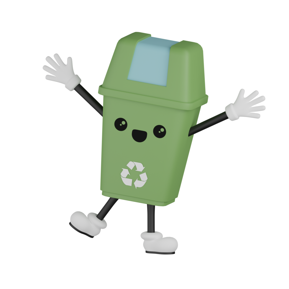 3D Isolated Green Rubbish Bin png