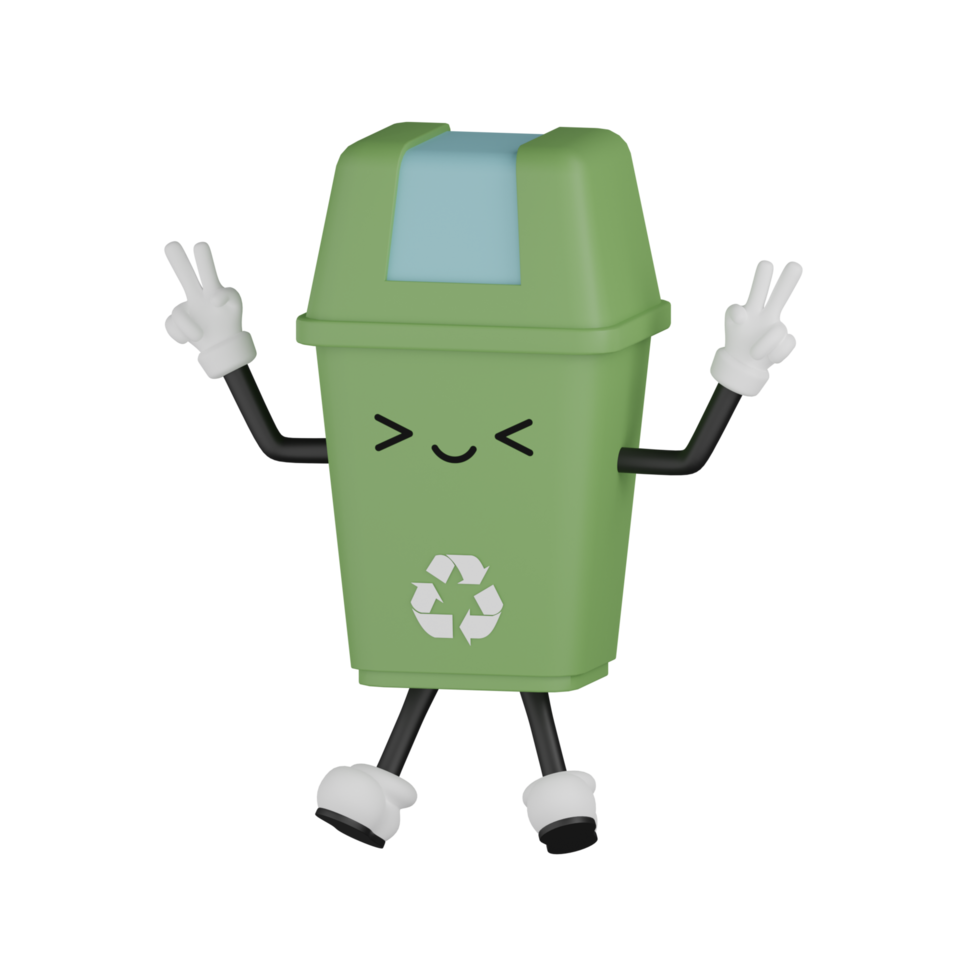 3D Isolated Green Rubbish Bin png