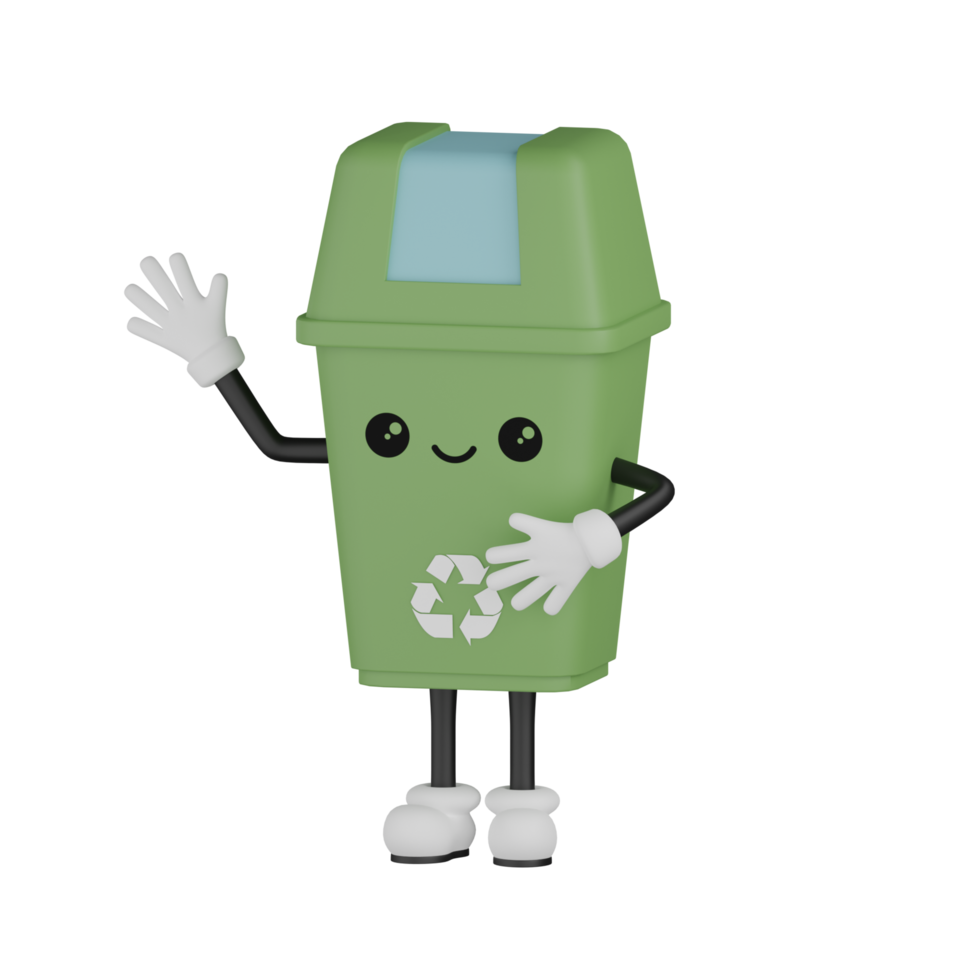 3D Isolated Green Rubbish Bin png